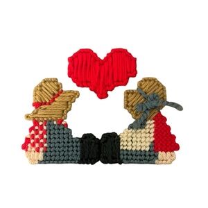 Vintage Handmade Boy Girl Heart 3 Piece Magnet Lot Refrigerator Country